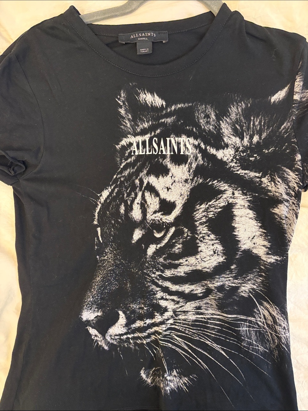 AllSaints Black Tee with White Tiger Portrait